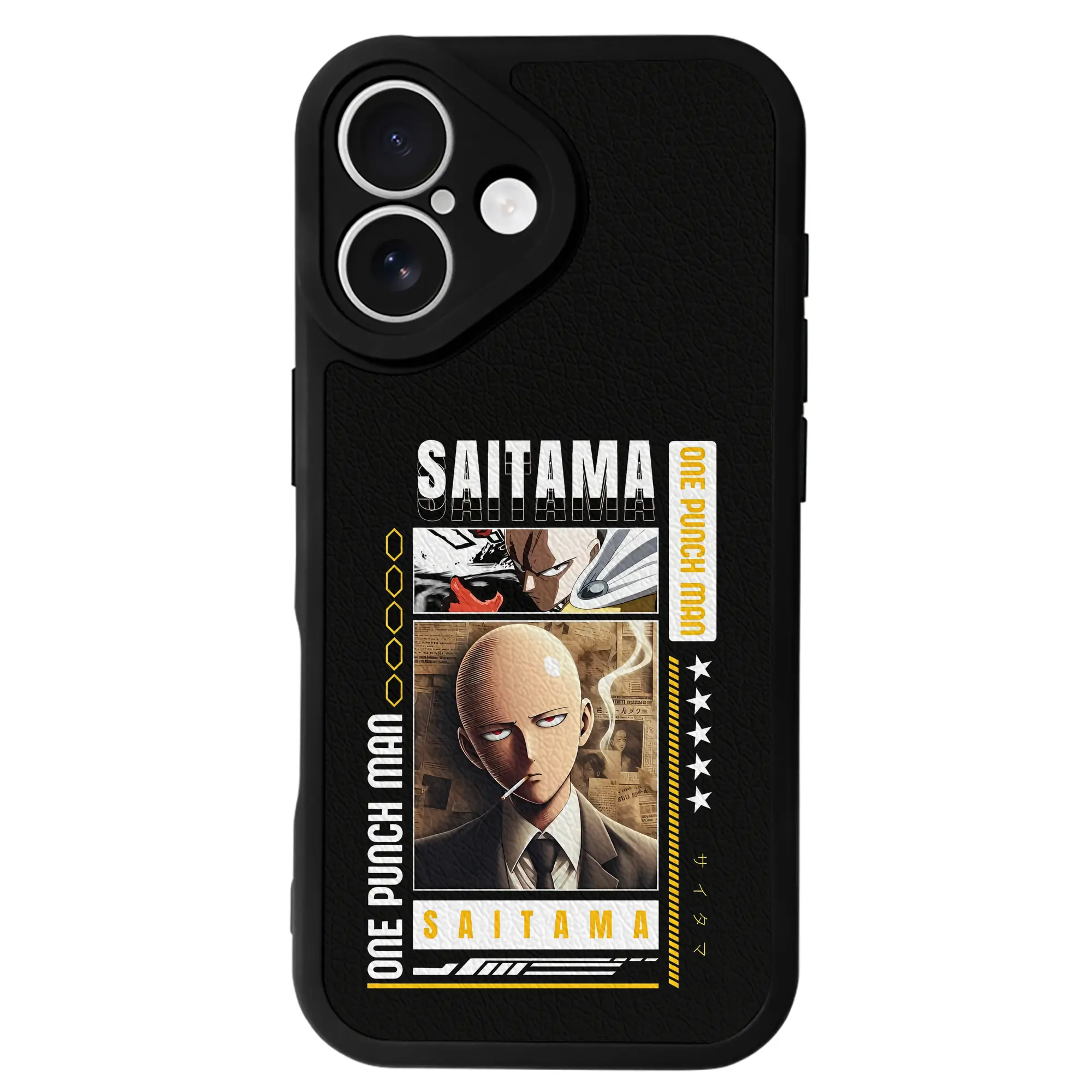 ワンパンマン グッズ サイタマ - IPhone 16シリーズ対応 ・ シリコンスマホケース ・ レザー調 ・ 高精度フィット ・ 耐衝撃 ・ ワイヤレス充電対応 ・ 精密カット